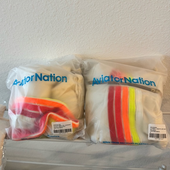 SOLD Aviator Nation: 5 STRIPE HOODIE & WIDE LEG SWEATPANTS -VINTAGE WHITE NEON - Picture 7 of 10